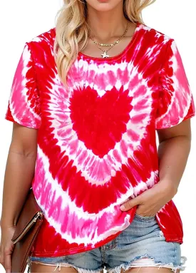 Plus Size Valentine Shirt Women Tie Dye Love Heart Graphic Tee Shirt Funny Valentine's Day Gift Shirts Love Tops