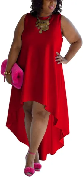 Plus Size Womens Maxi Long Dress Summer Casual Loose Sleeveless Tank Irregular High Low Hem Sundress
