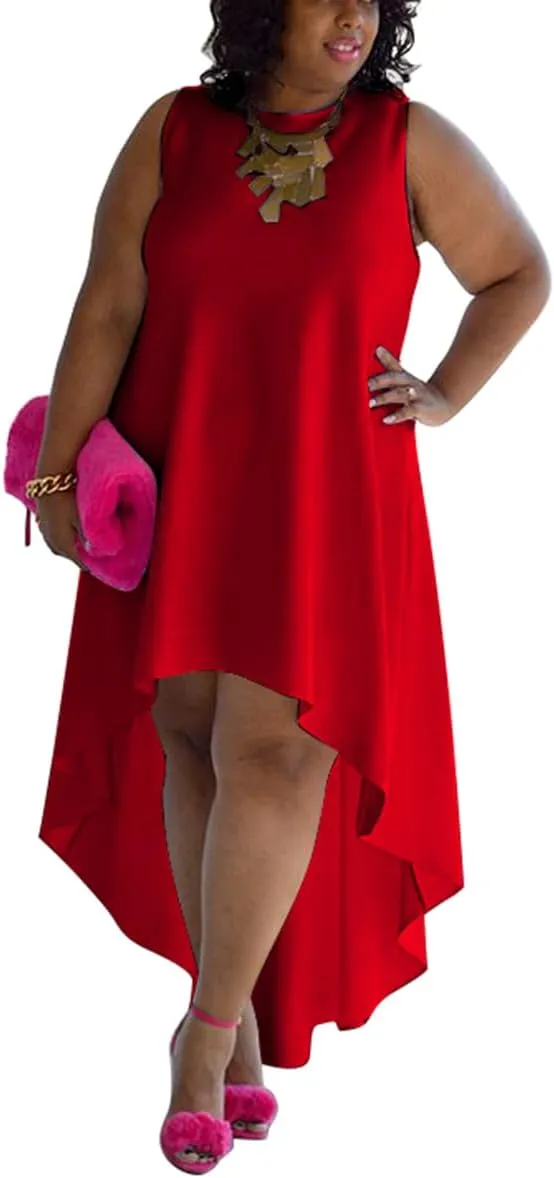 Plus Size Womens Maxi Long Dress Summer Casual Loose Sleeveless Tank Irregular High Low Hem Sundress
