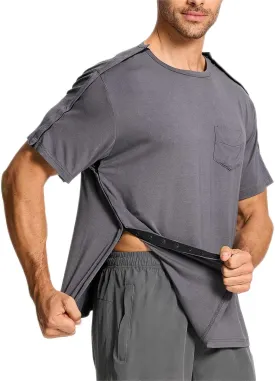 Post Shoulder Surgery Shirts, Men's Short Sleeve Shirt with Premium Snap, Chemo Clothing, Rotator Cuff Clothing After Surgery