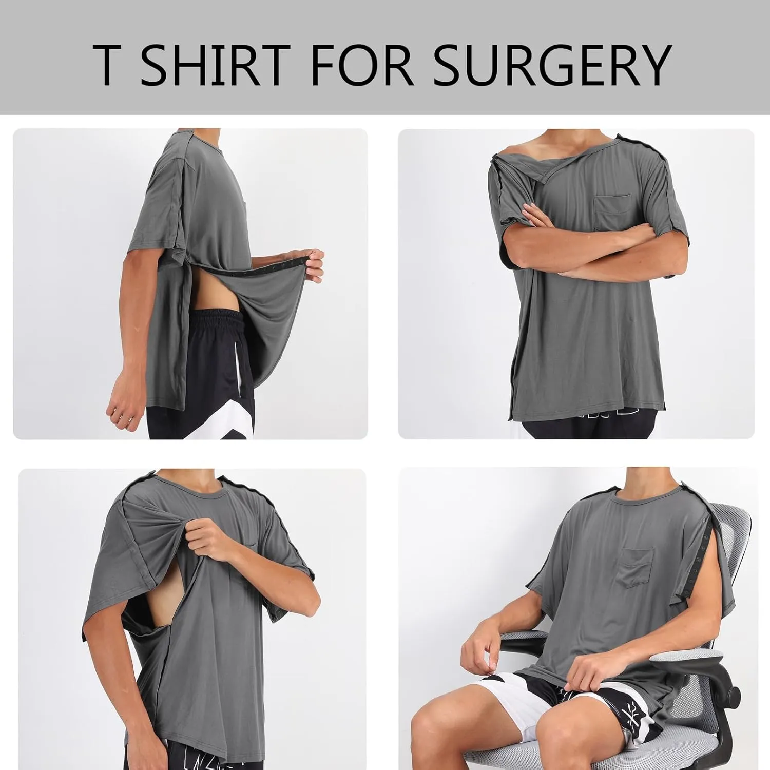 Post Shoulder Surgery Shirts, Men's Short Sleeve Shirt with Premium Snap, Chemo Clothing, Rotator Cuff Clothing After Surgery