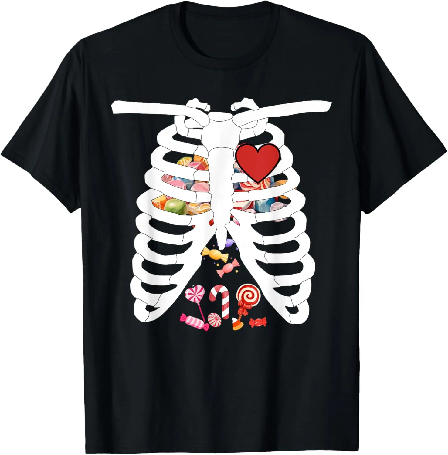 Skeleton Rib Cage X-ray Candy Funny Halloween Costume Kids T-Shirt