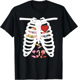 Skeleton Rib Cage X-ray Candy Funny Halloween Costume Kids T-Shirt