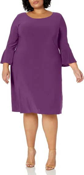 Star Vixen Women's Plus-Size Modest Soft Knit Bell-Sleeve Midi-Length Dress