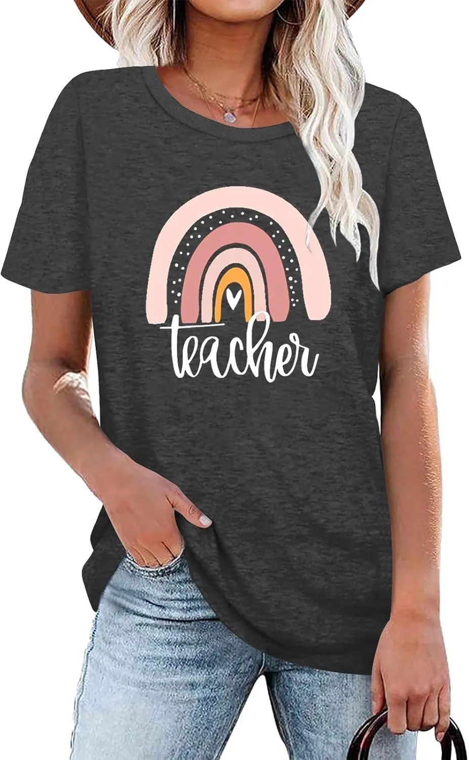 Teach T Shirt Women Teacher Love Inspire Shirts Funny Letter Short Sleeve Graphic Tees Teacher Gift Tops