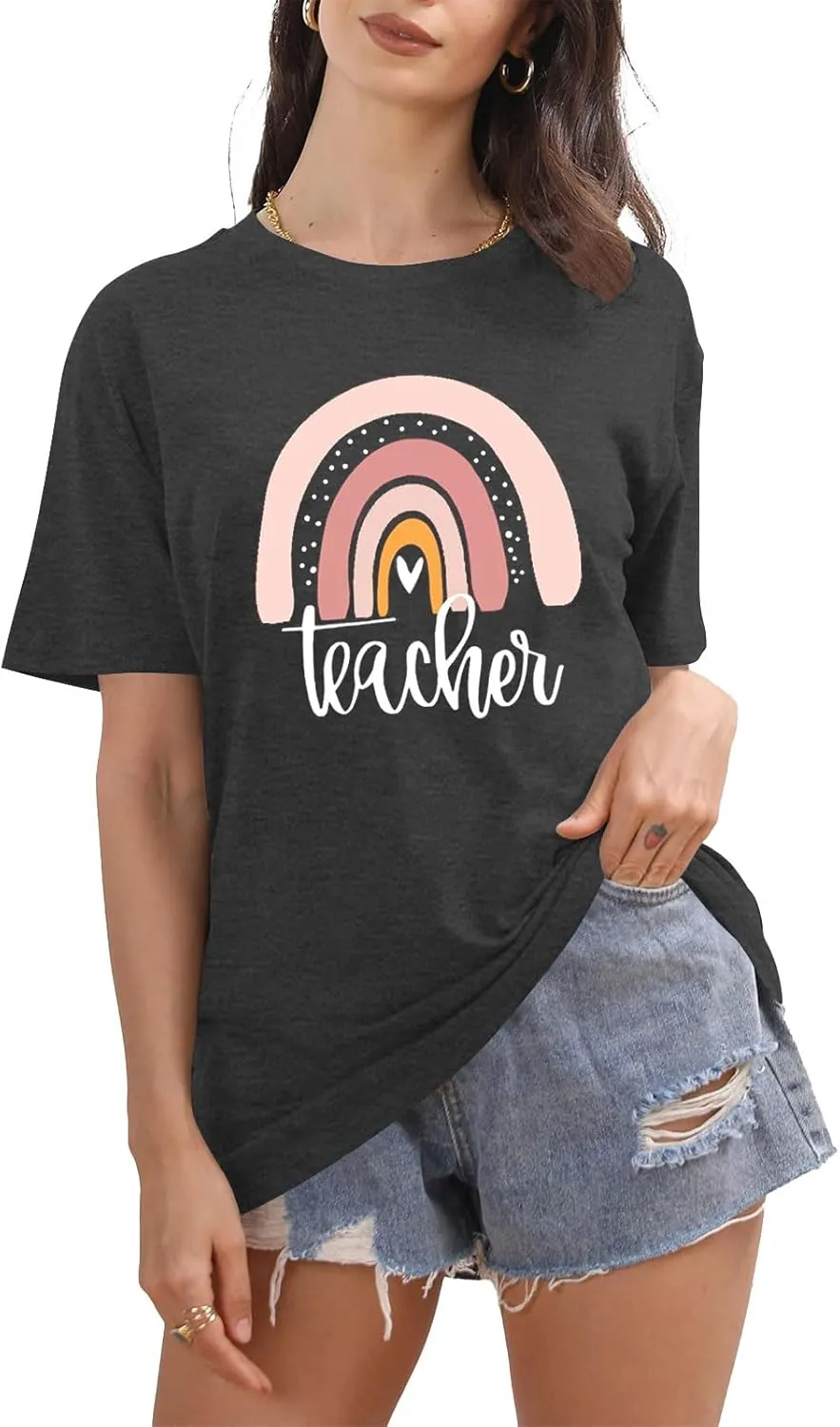 Teach T Shirt Women Teacher Love Inspire Shirts Funny Letter Short Sleeve Graphic Tees Teacher Gift Tops