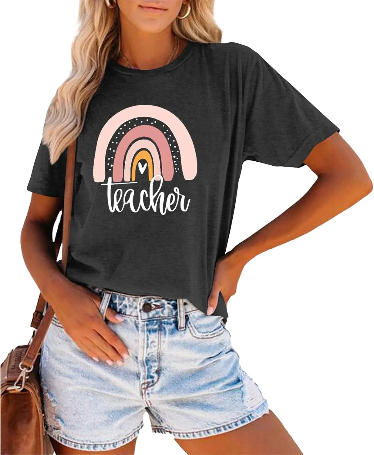 Teach T Shirt Women Teacher Love Inspire Shirts Funny Letter Short Sleeve Graphic Tees Teacher Gift Tops