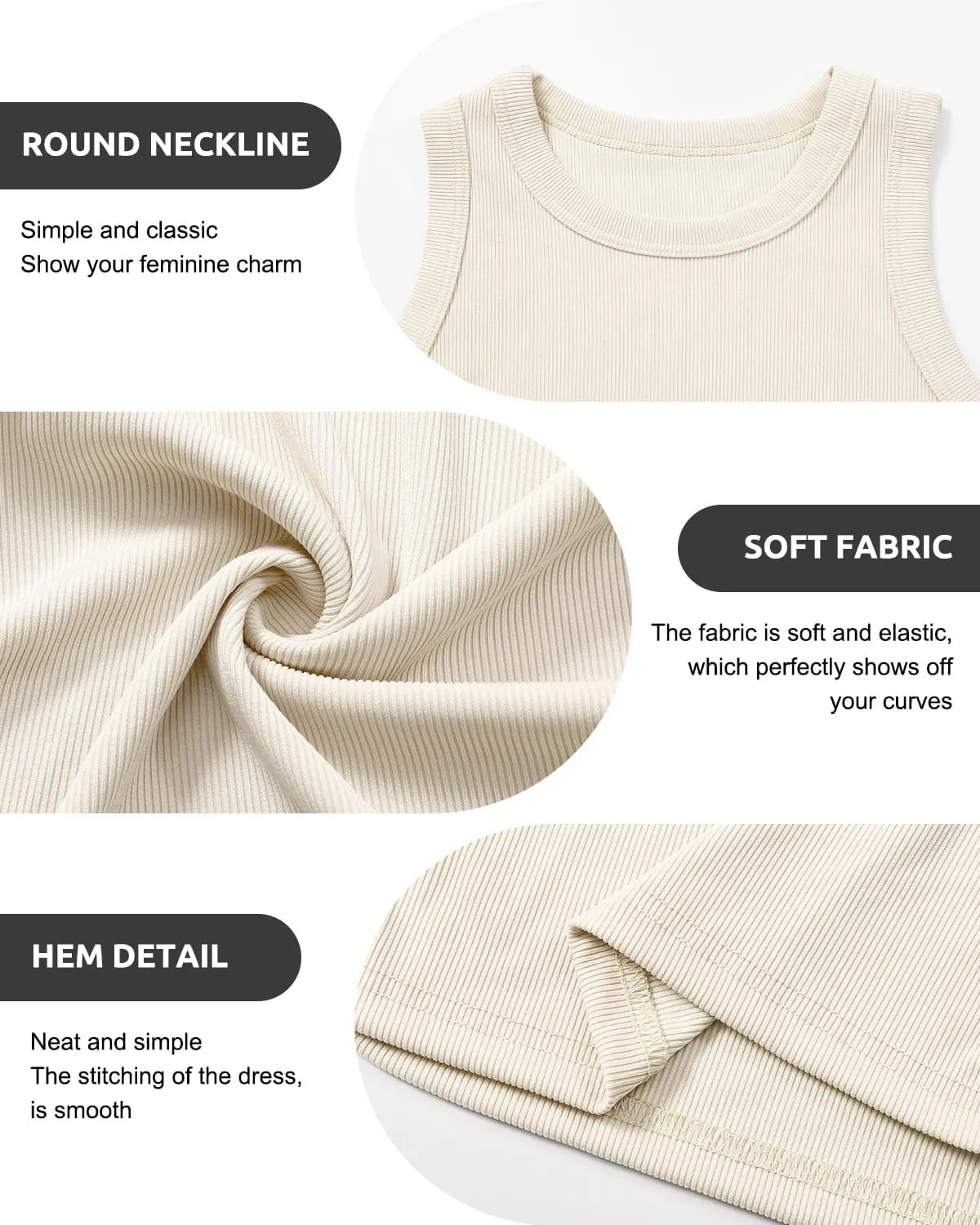 Ullnoy Women's Summer Ribbed Mini Dress Ruched Sleeveless Dresses for Women Party Club Tank Dresses Sexy 3 Pack