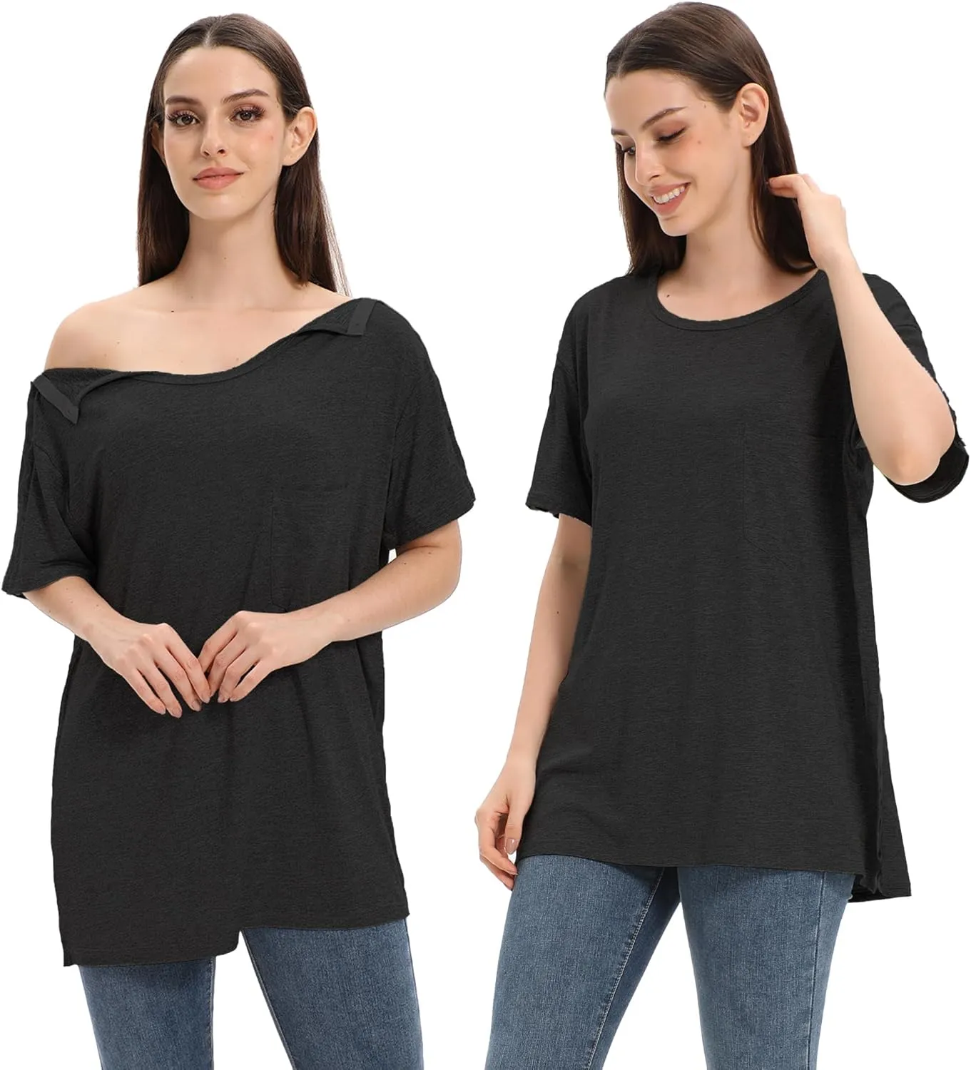 Unisex Post Shoulder Surgery Shirts for Men Rotator Cuff Chest Recovery Shirt Women Full Snap Access Dialysis Chemo Clothing