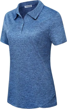 Vldnery Polo Shirts for Women 3-Button Collared Short Sleeve Moisture Wicking Athletic Loose Yoga Tennis Golf Shirts
