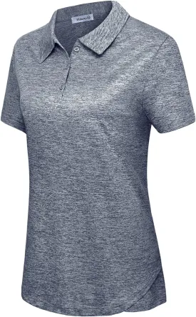 Vldnery Polo Shirts for Women 3-Button Collared Short Sleeve Moisture Wicking Athletic Loose Yoga Tennis Golf Shirts