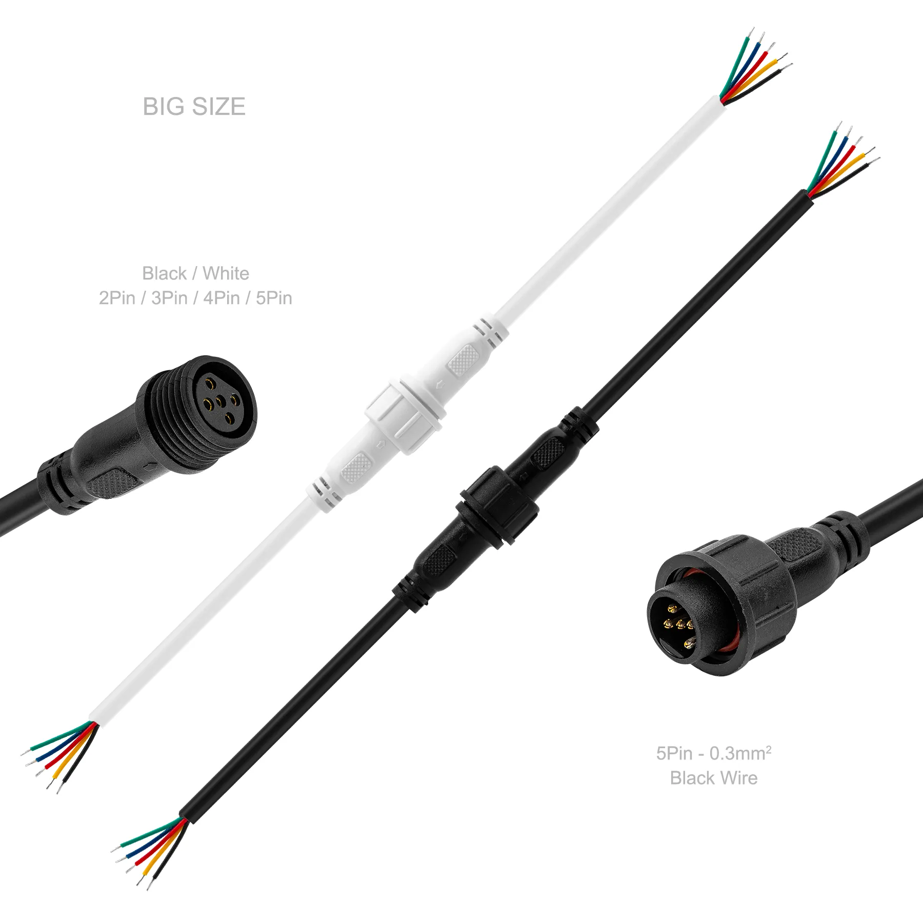 Waterproof IP65 Led Connector 2pin/3pin/4pin/5pin/DC