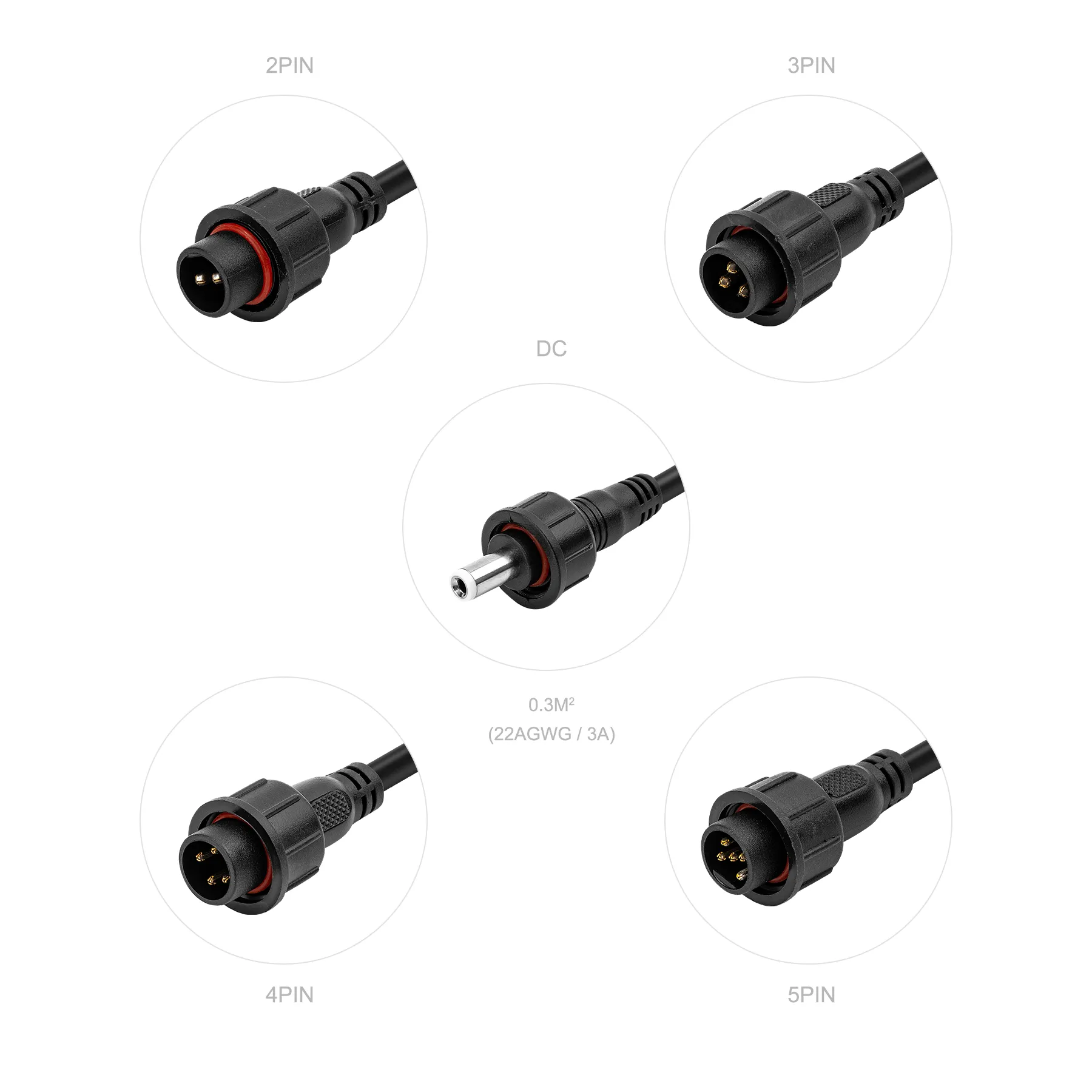 Waterproof IP65 Led Connector 2pin/3pin/4pin/5pin/DC