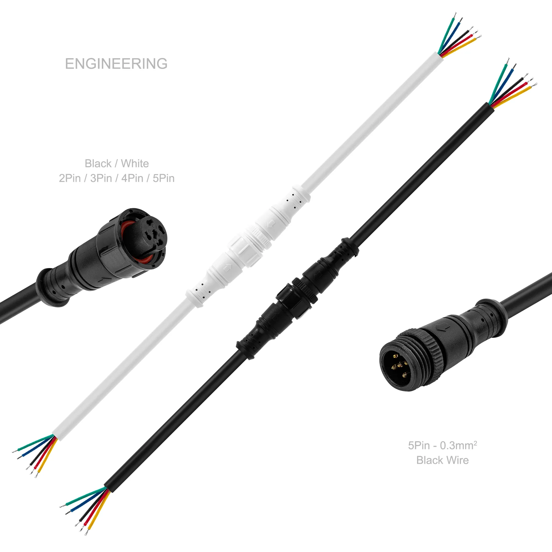 Waterproof IP65 Led Connector 2pin/3pin/4pin/5pin/DC