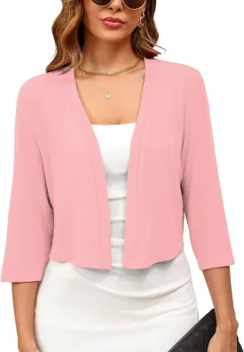 Women's 3/4 Sleeve Thin Shrugs Lightweight Open Front Cropped Cardigan for Women