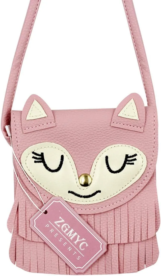 ZGMYC Fox Tassel Shoulder Bag Small Coin Purse Crossbody Satchel for Kids Girls, Large Pink (5.9 x 5.9in)