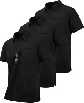 ZITY 3 Pack Polo Shirts for Men with Pocket Short Sleeve Moisture Wicking Outdoor Tactical Shirt Summer Casual
